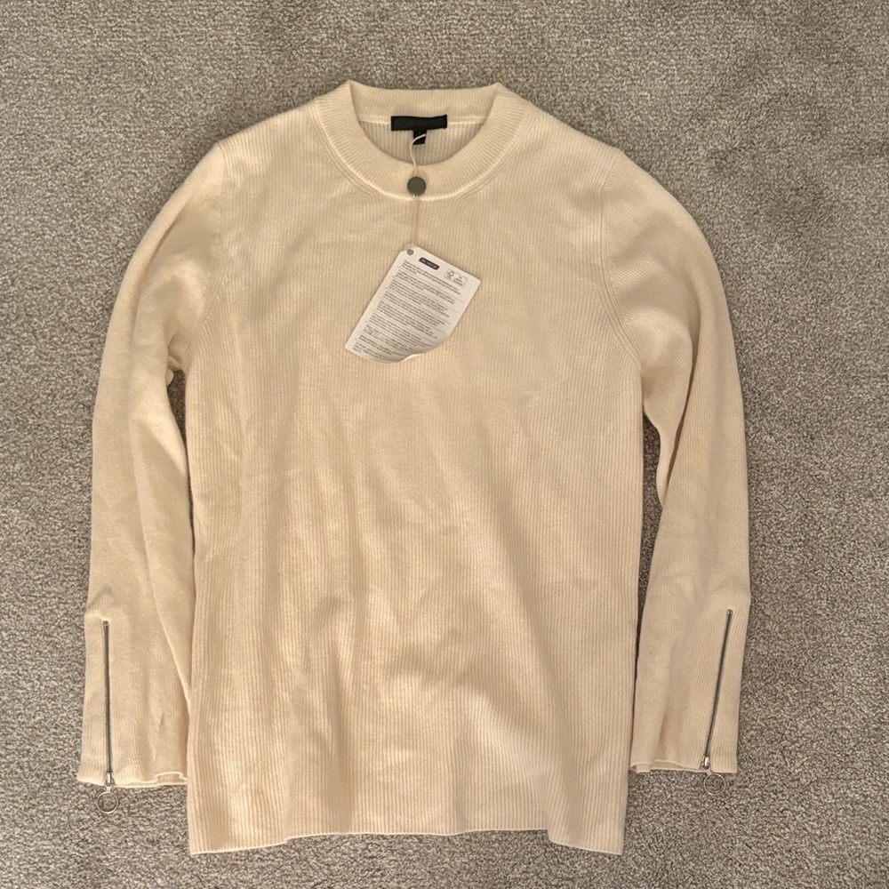 Belstaff Cream Crewneck Sweater with Zipper Details